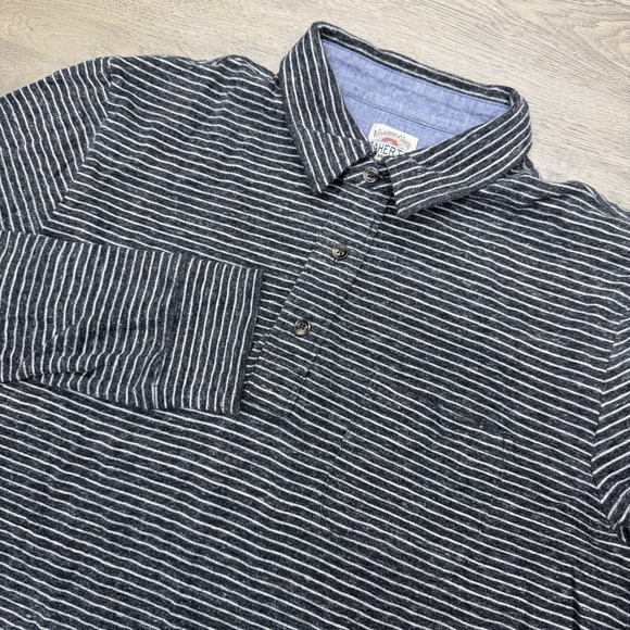 Faherty Other - Faherty Gray‎ Striped Men's L/S Polo Shirt Sz M Smart Casual Preppy